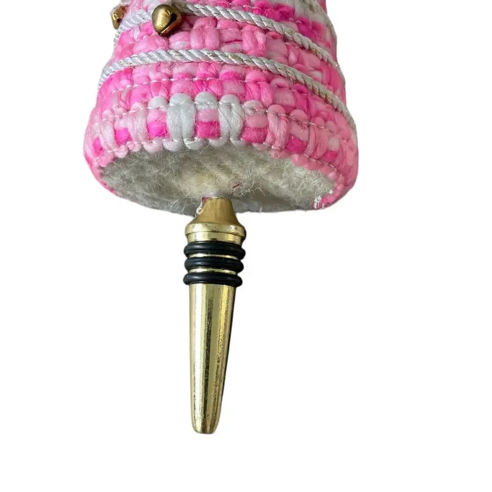 Pink Christmas Tree Bottle Stopper Embellished Holiday Glam Gold Bells New